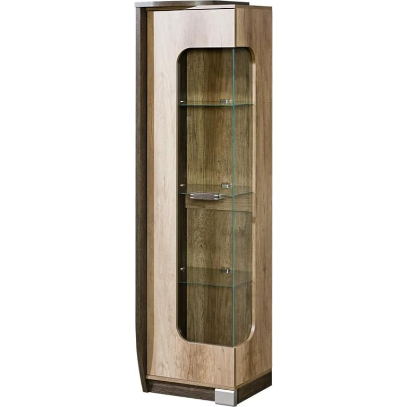 MINIO go for it - Romeo Left Display Cabinet 50 cm Glass Display Cabinet with 1 Door, Glass Display Cabinet with 3 Shelves, Standing Glass Display Cabinet, Living Room Furniture Set, Arusha/Canyon Oak