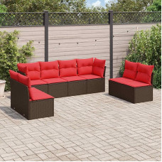 Rantry 8-TLG. Garten-Sofagarnitur mit Kissen Braun Poly Rattan Gartenlounge Model3217454