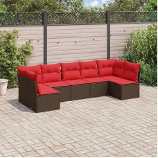 Rantry 7-TLG. Garten-Sofagarnitur mit Kissen Braun Poly Rattan Gartenlounge Model3217434