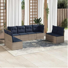 Rantry 8-TLG. Garten-Sofagarnitur mit Kissen Grau Poly Rattan Gartenlounge Model3217451