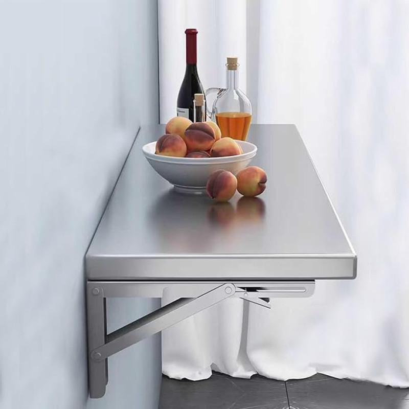 Faltbarer Wandtisch, Edelstahl, Esstisch, platzsparend, 304 Stahl, Klapptisch für den Innen- und Außenbereich, gebürstete Oberfläche (80 x 30 cm)