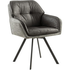 SAM Lukas by Wolf Möbel Swivel Chairs, 360 Degree Rotating, Grey Fabric Cover, Dining Chair with Stitching and Armrests, Black Metal Frame