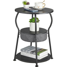 ZEXVIDA Small Round Side Table with Storage Bag, 3-Tier Round Side Table with Shelves for Living Room, 21.6 Inch Tall, Vintage Corner Table for Small Spaces (D-15.8 inch, Black)