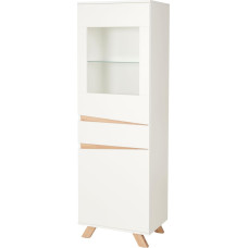 Riess Ambiente Loft Modern Display Cabinet 180 cm White Natural Oak Wood Look Glass Highboard Cabinet Living Room Kitchen