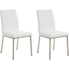CLP Set of 2 Colmar Dining Room Chairs with Easy-Care Faux Leather Seat, Padded Recliner Chairs with Stainless Steel Frame, Colour: White