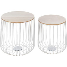 Set of 2 Side Tables Metal White Metal Basket Basket Coffee Table Lid Storage Design Decorative Table
