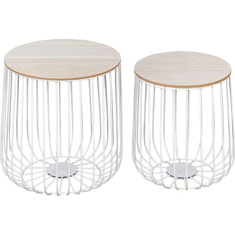 Set of 2 Side Tables Metal White Metal Basket Basket Coffee Table Lid Storage Design Decorative Table