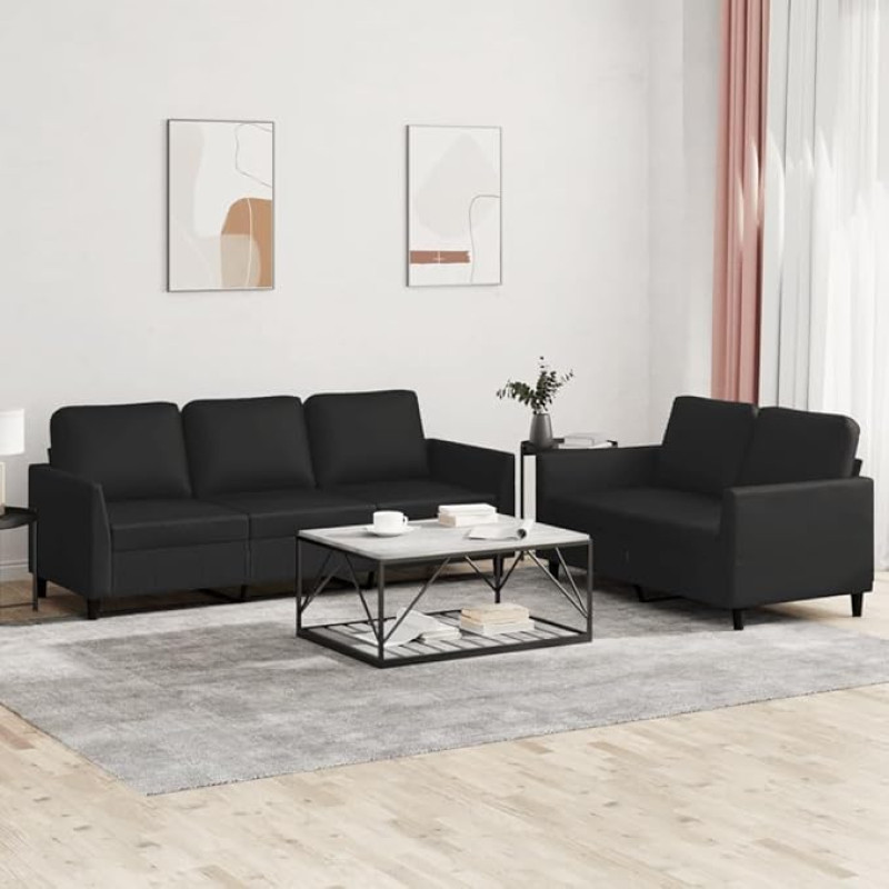 qohoio 2-TLG. Sofagarnitur mit Kissen Sofa Wohnzimmer Sitzgruppe Wohnzimmer Sofa Set Sofas FüR Wohnzimmer Schwarz Kunstlederer - 3201760