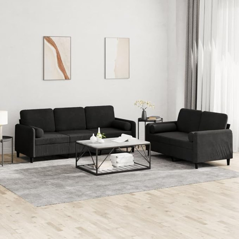 qohoio 3202039 2-Piece Sofa Set with Cushion Sofa Living Room Sofa Set Sofas for Living Room Black Velvet
