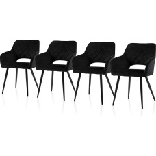 TUKAILAI Dining Room Chairs Set of 4 Velvet Kitchen Chairs Upholstered Chairs with Open Backrest, Armrests, Padded Seat, Metal Legs, Chairs for Living Room, Dining Room, Kitchen (4, Black)
