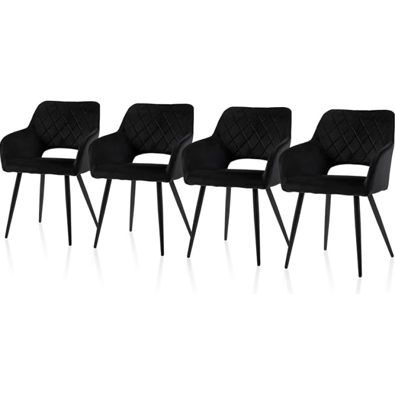 TUKAILAI Dining Room Chairs Set of 4 Velvet Kitchen Chairs Upholstered Chairs with Open Backrest, Armrests, Padded Seat, Metal Legs, Chairs for Living Room, Dining Room, Kitchen (4, Black)