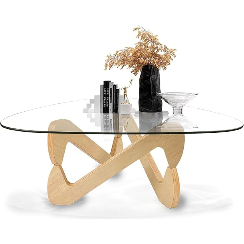 GESEILAY Coffee Table Small Living Room Table Modern Glass Sofa Table Triangular Coffee Table Side Table with Wooden Legs - Table Living Room Easy Assembly - Glass Table Living Room