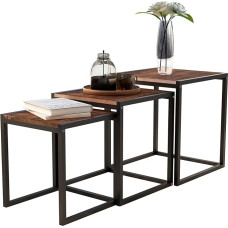 Diahomy Nesting Coffee Table Set of 3 Side Tables Metal Frame Square Corner End Desk for Living Room Bedroom Office Industrial Style Brown