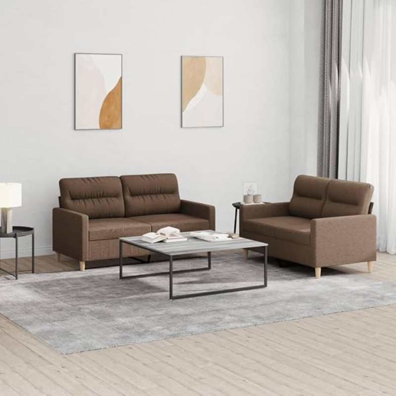 qohoio 2-TLG. Sofagarnitur mit Kissen Sofa Wohnzimmer Sitzgruppe Wohnzimmer Sofa Set Sofas FüR Wohnzimmer Braun Stoff - 3201571