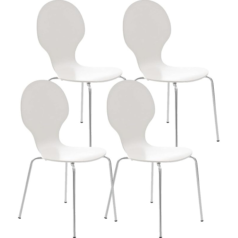 CLP Reception Chair/Stacking Chair DIEGO (4x), robust and easy-care, with ergonomically formed seat made of wood, choose from up to 12 colours white