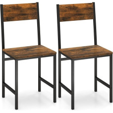 COSTWAY Set of 2 Dining Room Chairs, Industrial Kitchen Chairs with Metal Frame & Backrest, up to 150 kg, Chairs for Kitchen, Dining Room, Living Room, Vintage Brown+Black