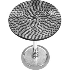 CLEENTABLE Mosaic Coffee Table - Stylish Round Side Table for Sofa, Living Room or Bedroom - Elegant Jet Black & Silver Modern Accent Table - Decorative Small Side Table with