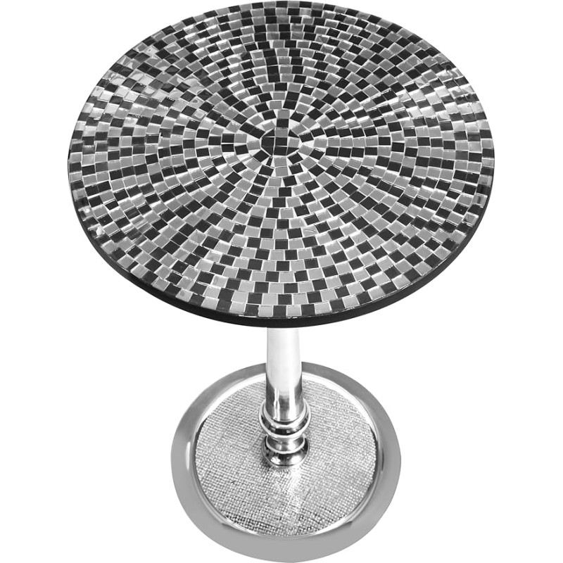 CLEENTABLE Mosaic Coffee Table - Stylish Round Side Table for Sofa, Living Room or Bedroom - Elegant Jet Black & Silver Modern Accent Table - Decorative Small Side Table with