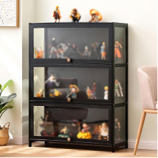 ASQUAR Glass Display Cabinet, Corner Display Cabinet, Standing Display Cabinet, Width 60/70/80 cm, Display Cabinet, Collector's Display Cabinet, Standing Standing Display Cabinet, Black, 70 cm A