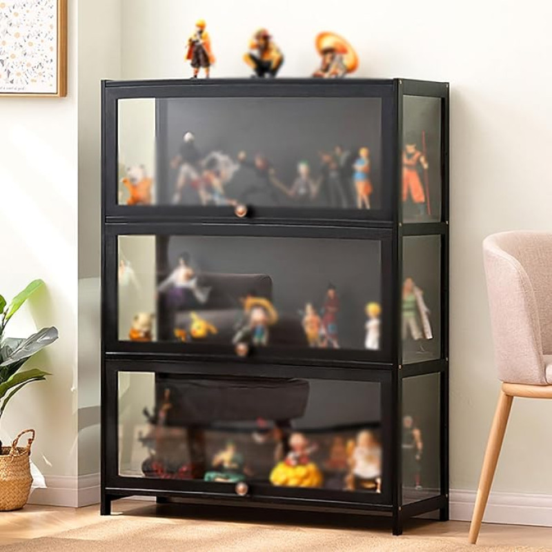 ASQUAR Glass Display Cabinet, Corner Display Cabinet, Standing Display Cabinet, Width 60/70/80 cm, Display Cabinet, Collector's Display Cabinet, Standing Standing Display Cabinet, Black, 70 cm A