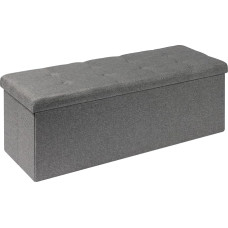 PINPLUS Foldable Ottoman Bench, Grey Linen Long Ottoman Chest Footrest Stool with Padded Seat Toy Chest with Tray Bedroom Bench with Storage 110cm