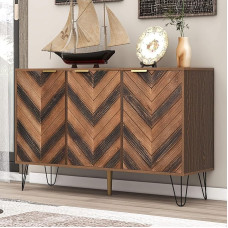 MQGPM Sideboard Kitchen Cabinet 120 x 38 x 76.5 cm Sideboard with 6 Storage Compartments and 3 Doors, Solid Wood Veneer Door, Concave and Convex Feel, Modern Side Cabinet, Multi-Purpose Cabinet