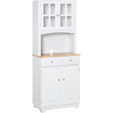 HOMCOM Kitchen Cabinet 2 Cupboard 2 Door Blinds Acrylic 2 Drawers Large Recess Wood Rubber MDF White