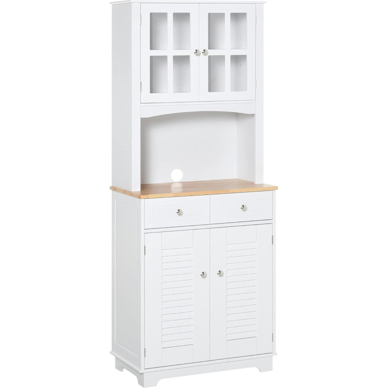 HOMCOM Kitchen Cabinet 2 Cupboard 2 Door Blinds Acrylic 2 Drawers Large Recess Wood Rubber MDF White