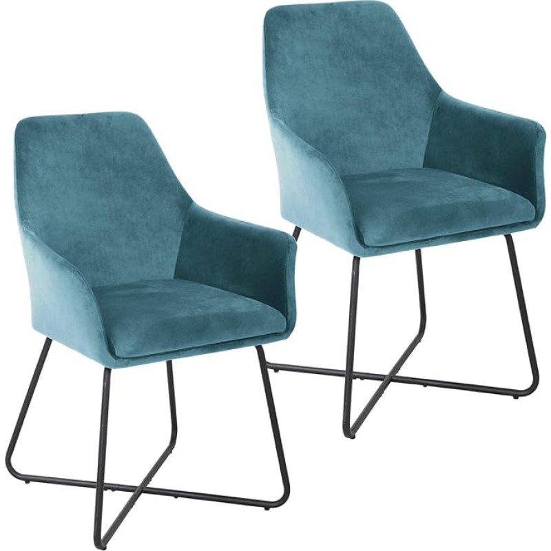SVITA Josie Dining Set of 2 Dining Room Chairs, Upholstered Chairs, Velvet (Petrol)