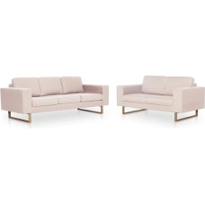 Gecheer 2-Piece Sofa Set Couches Sofas Sofa Bed with Back Cushion and Seat Cushion, Garden Sofa Garden Furniture Set Chair, 2-3-Seater Sofa for Living Room, Wooden Frame and Fabric, Cream