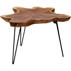 Brillibrum Design Coffee Table Teak Wood Metal Unique Teak Table Top Solid Teak Wood Folding Table Space Saving Living Room Table Teak Side Table Foldable 45 cm Height