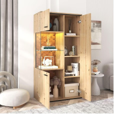 MQGPM Display Cabinet 52 x 40 x 155 cm with Lots of Storage Space Glass Display Cabinet Retro Storage Cabinet Standing Display Cabinet Bookcase Tall Cabinet for Living Room Office Wood Colour