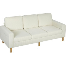 HOMCOM 3 Seater Corduroy Sofa 192cm Modern Design Sofa with Feather Cushion and Padded Seat for Living Room Bedroom Office Beige