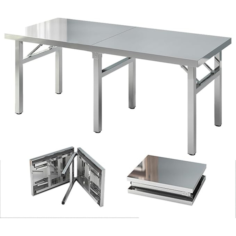 Faltbarer rechteckiger Tisch, Edelstahl, verstellbare Beine, perfekt für Grill, Picknick, Büro, Garten