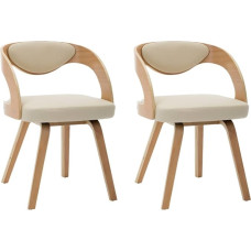vidaXL Dining Room Chairs, Set of 2, Dining Room Chairs with Armrests, Dining Chair, Kitchen Chair, Wooden Frame, Chair for Dining Room, Kitchen, Cream Bentwood Faux Leather