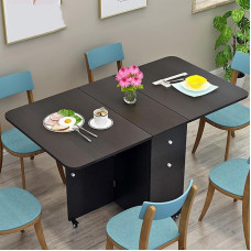 Vielseitiger Drop-Leaf-Esstisch – Platzsparend Ausziehbar mit 2 Schubladen & 6 Rollen – Faltbares Design Perfekt für kleine Räume (Stil 3)