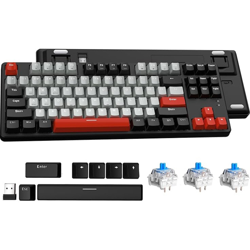 ATTACK SHARK AK871 Hot-Swap Mechanical Keyboard, QWERTY, 87 Keys Compact Wireless Gaming Keyboard, Dual Mode BT/2.4G, Magnetic Cover, for Mac/Windows/Android - Black with Blue Switch