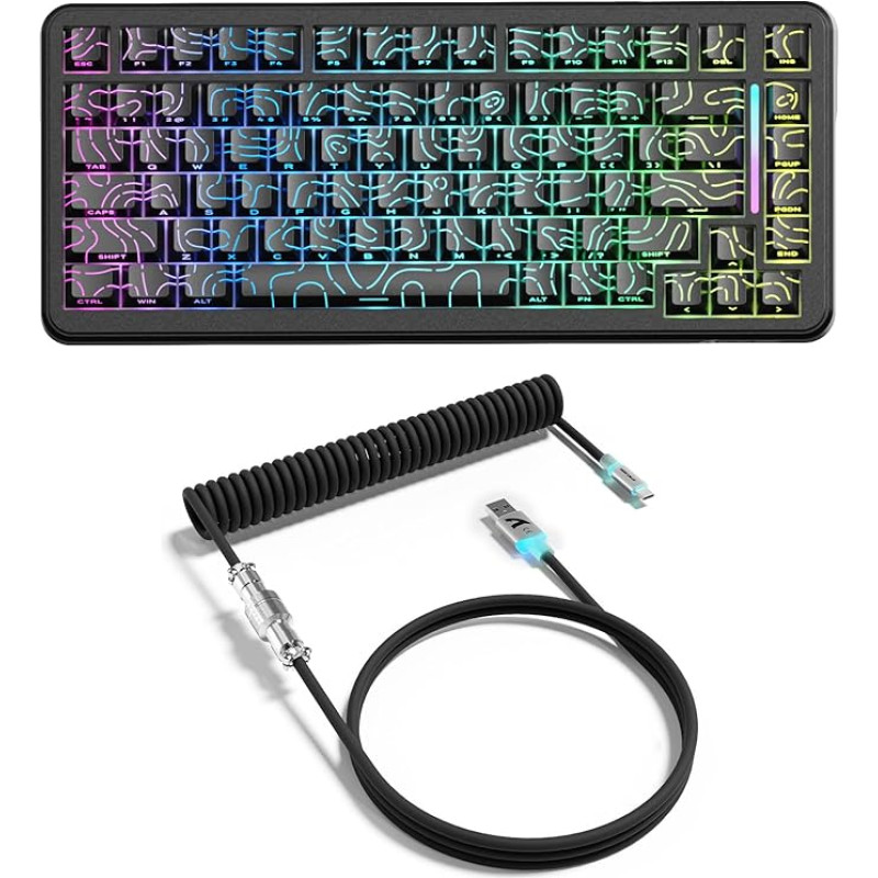 ATTACK SHARK X82PRO HE 75% Wireless Rapid Trigger Magnetic Keyboard, 8000Hz Wired Gaming Keyboard, Hall Effect Switch with Adjustable Trigger Point, QWERTY, C01 RGB Coiled Cable - Black