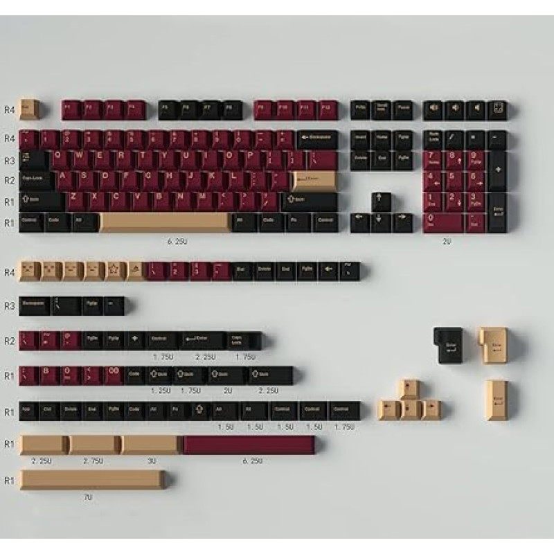 Double Shot Keycaps 173 Keys Cherry Profile Red Samurai Keycaps Set for ANSI/ISO Layout Cherry MX Switches Mechanical Gaming Keyboard