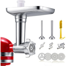 Metal Food Grinder Attachments for KitchenAid Stand Mixer, Meat Grinder, Sausage Filler, Perfect Attachment for KitchenAid Blender, Silver (Machine/Blender Not Included)