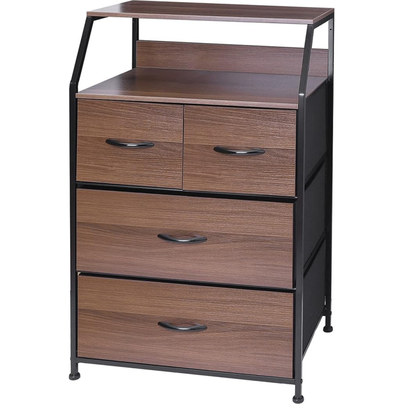 Meerveil Chest of Drawers with Drawers Drawer Cabinet Storage Tower Storage Chest with Drawers for Living Room 4 Drawers Wooden Top Black Walnut