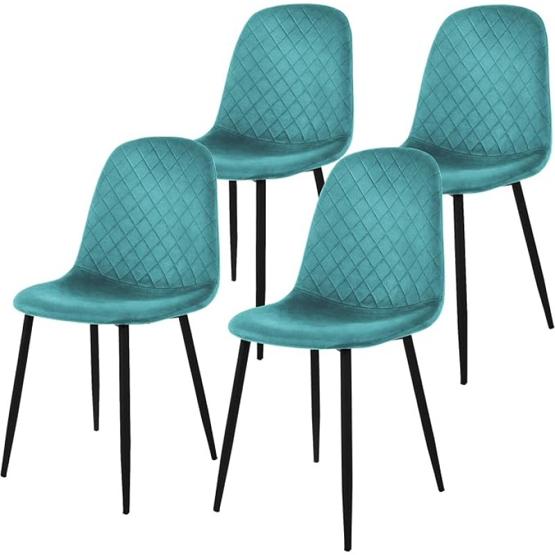 ML-Design Dining Room Chairs, Set of 4, Petrol, Kitchen Chairs with Velvet Cover, Living Room Chair with Backrest, Upholstered Chair with Metal Legs, Ergonomic Chair for Dining Table, Dining Room