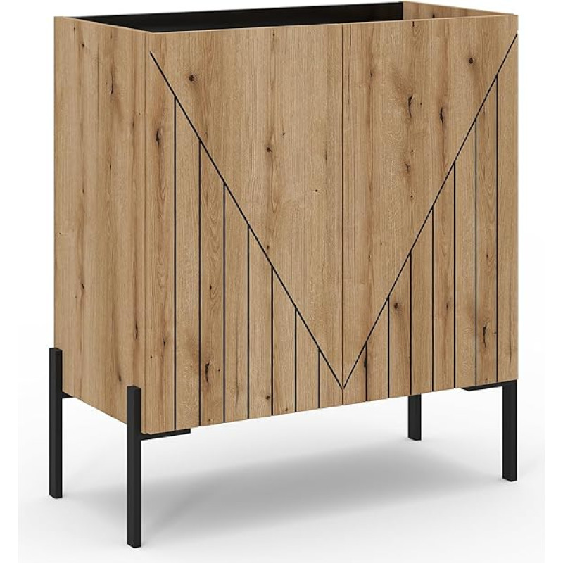 xonox.home Neo Chest of Drawers 80 x 91 x 40 cm in Body and Front Evoke Oak Replica and Black Accents - Lowboard Cabinet Sideboard Sideboard - Basic and Natural