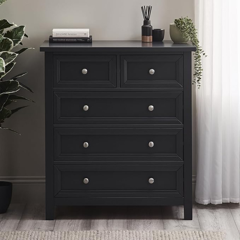 Julian Bowen Maine Chest of Drawers with 3+2 Drawers, Anthracite, Composite Wood, One Size