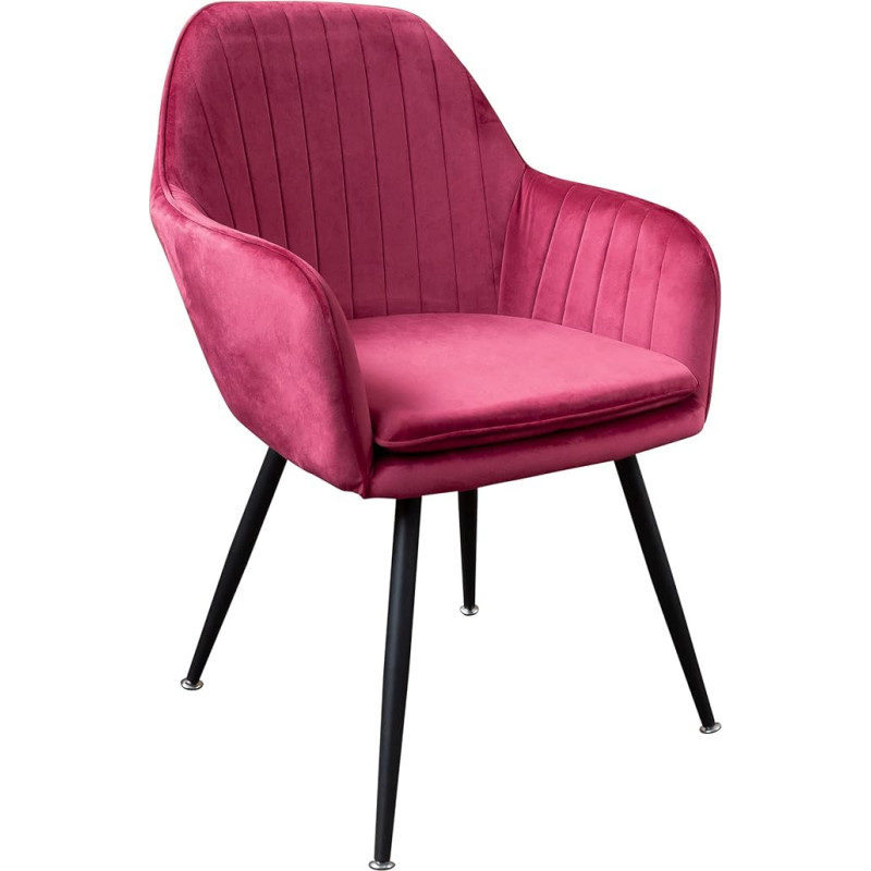 TRISENS Dining Room Chairs, Quilted Look, Lounge Chair with Armrests, Upholstered Kitchen Chairs with Quilted Velvet Cover, Chairs with Metal Frame, Colour: Bordeaux, Quantity: 1 Piece