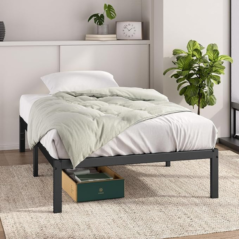 Zinus Elias Bed 90 x 190 cm - 36 cm Height with Under Bed Storage - Metal Platform Frame - Black