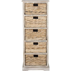 SAFAVIEH Contemporary Wooden Storage Tower with 5 Baskets, Vintage White, 35 x 45 x 115 cm