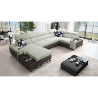 All4All Mealani IV Maxi Sofas with Bed Function, Furniture, Couch, Corner Sofa, Modern, Sofa Bed with Ottoman, Sfaeck, Living Landscape, Corner Sofa, USB Port (Freya210.11+Tauro8207, Left)