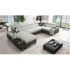 All4All Mealani IV Maxi Sofas with Bed Function, Furniture, Couch, Corner Sofa, Modern, Sofa Bed with Ottoman, Sfaeck, Living Landscape, Corner Sofa, USB Port (Freya210.11+Tauro8207, Left)