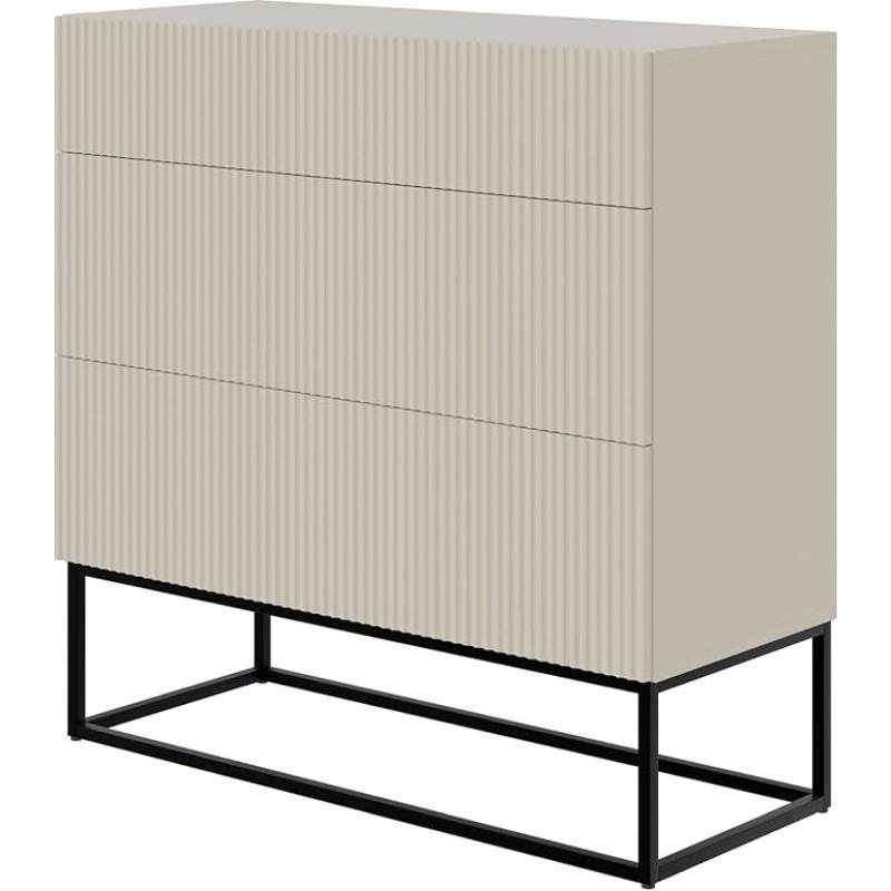 Selsey Veldio Chest of Drawers 90 cm with 3 Drawers Grey Beige Black Legs